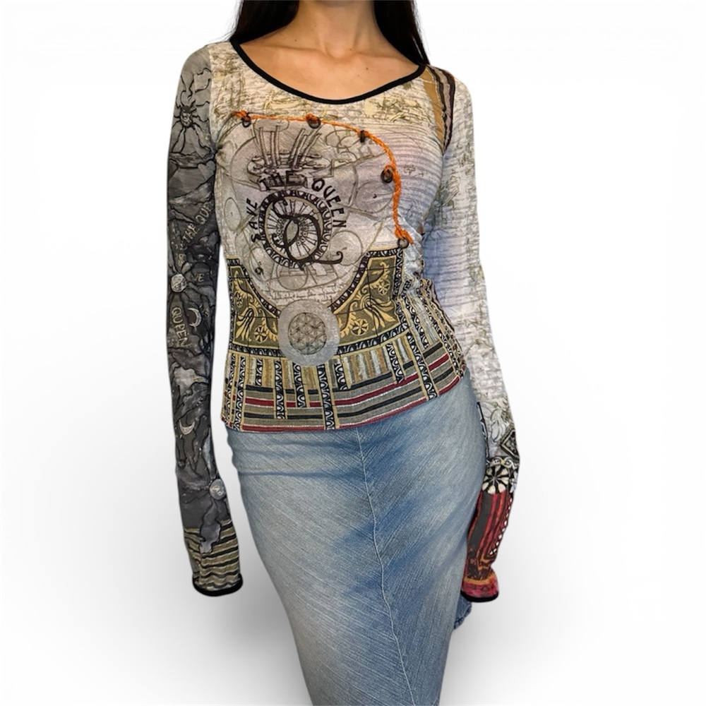 Vintage Save The Queen Mesh Long Sleeve Top